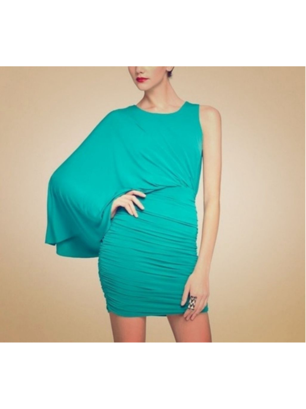 Women's BCBGMAXAZRIA Teal One-Shoulder Ruched Mini Dress M